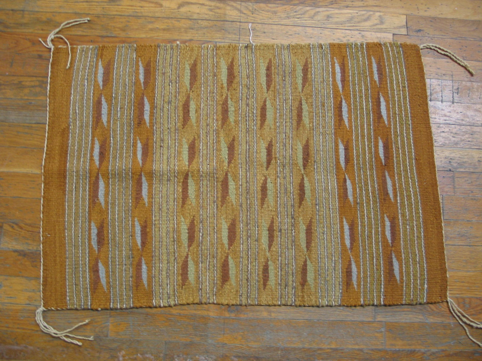 1940s Tan Camel Stripe Modern Antique American Navajo Chinle Wide Ruins Rug 2' X 3' Flat Weave Wool - 3