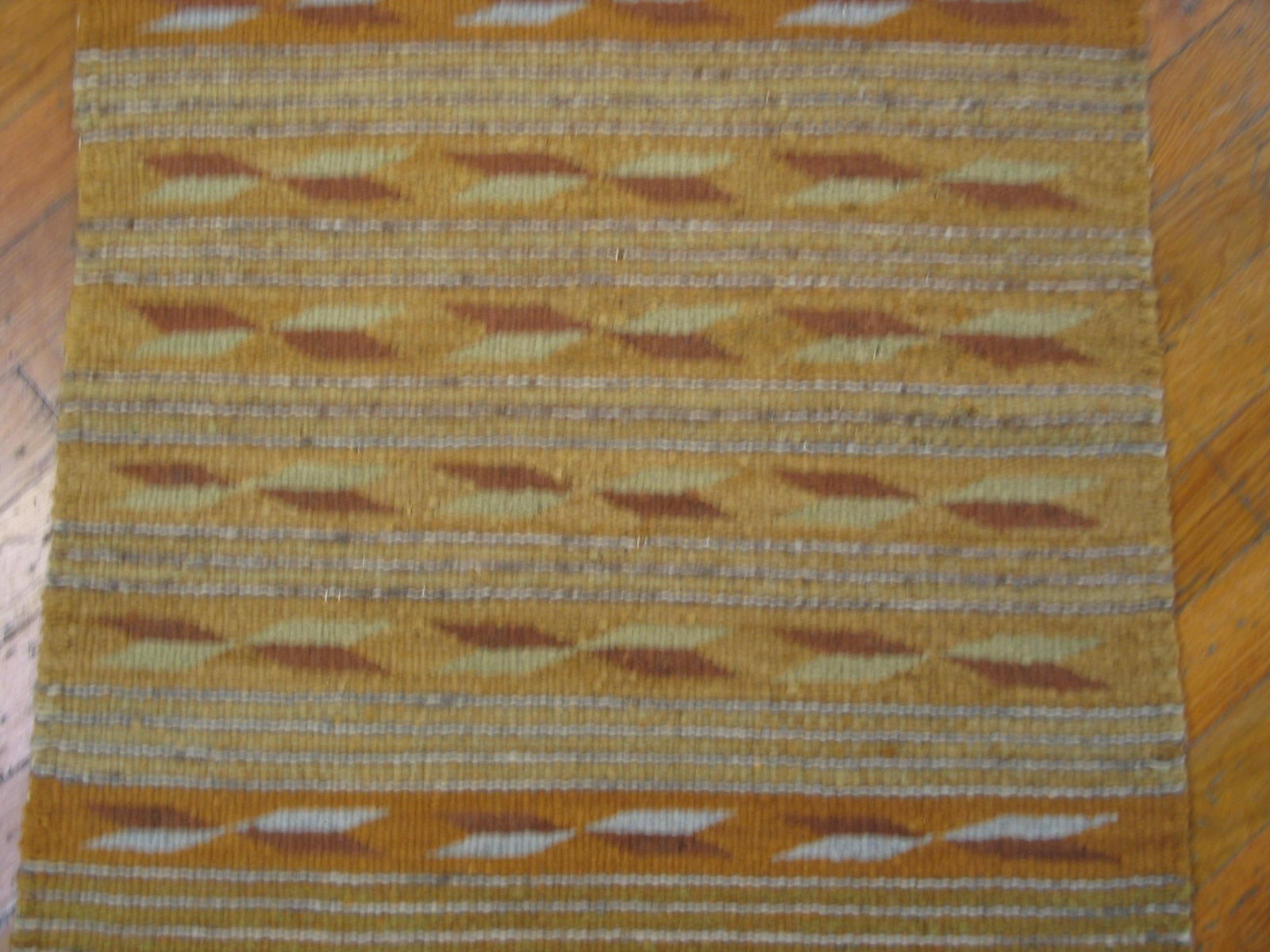 1940s Tan Camel Stripe Modern Antique American Navajo Chinle Wide Ruins Rug 2' X 3' Flat Weave Wool - 4