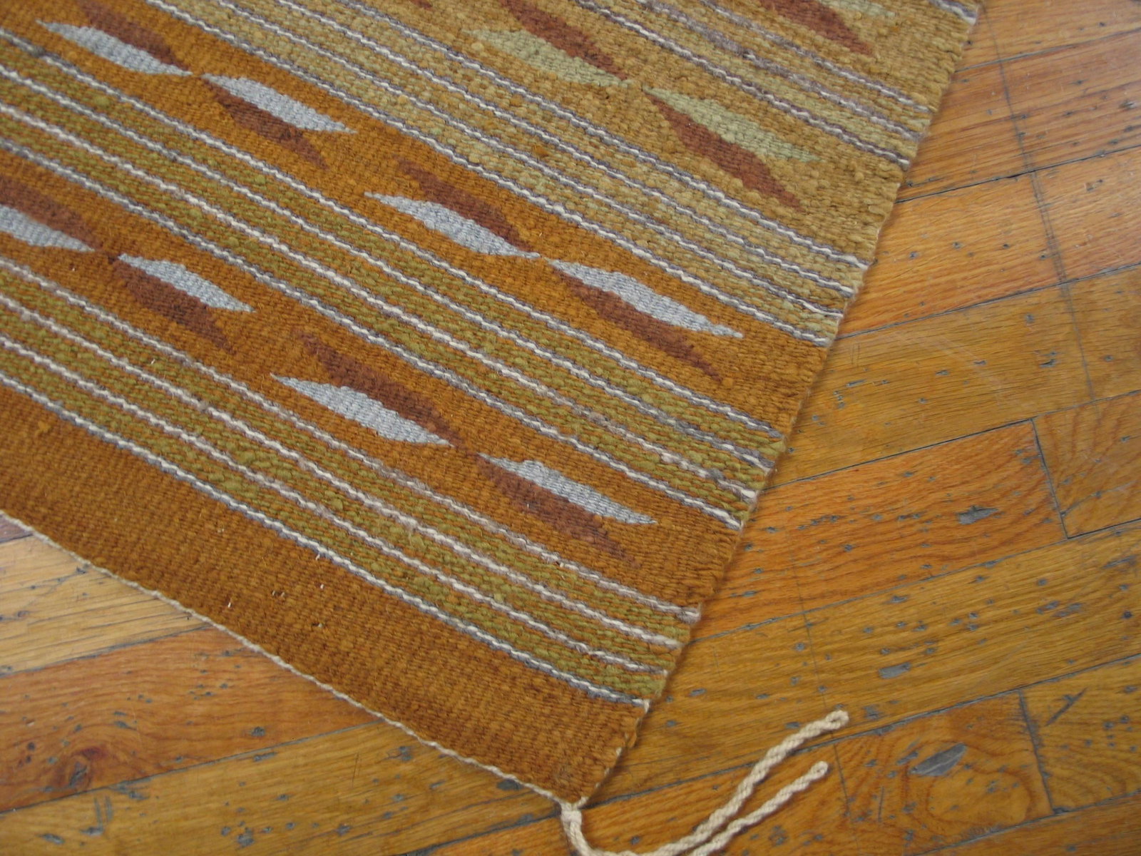 1940s Tan Camel Stripe Modern Antique American Navajo Chinle Wide Ruins Rug 2' X 3' Flat Weave Wool - 6