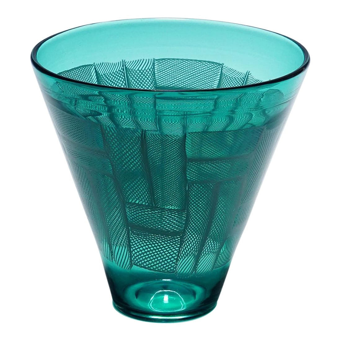 Vase 'Mosaico Zanfirico' by Paolo Venini, Venice Murano 1954: Vase 'Mosaico Zanfirico' by Paolo Venini, Venice Murano 1954 A vintage art glass vase of the 'Mosaico Zanfirico' serie designed by Paolo Venini, Murano in 1954. The ocean blue glass body is decorated