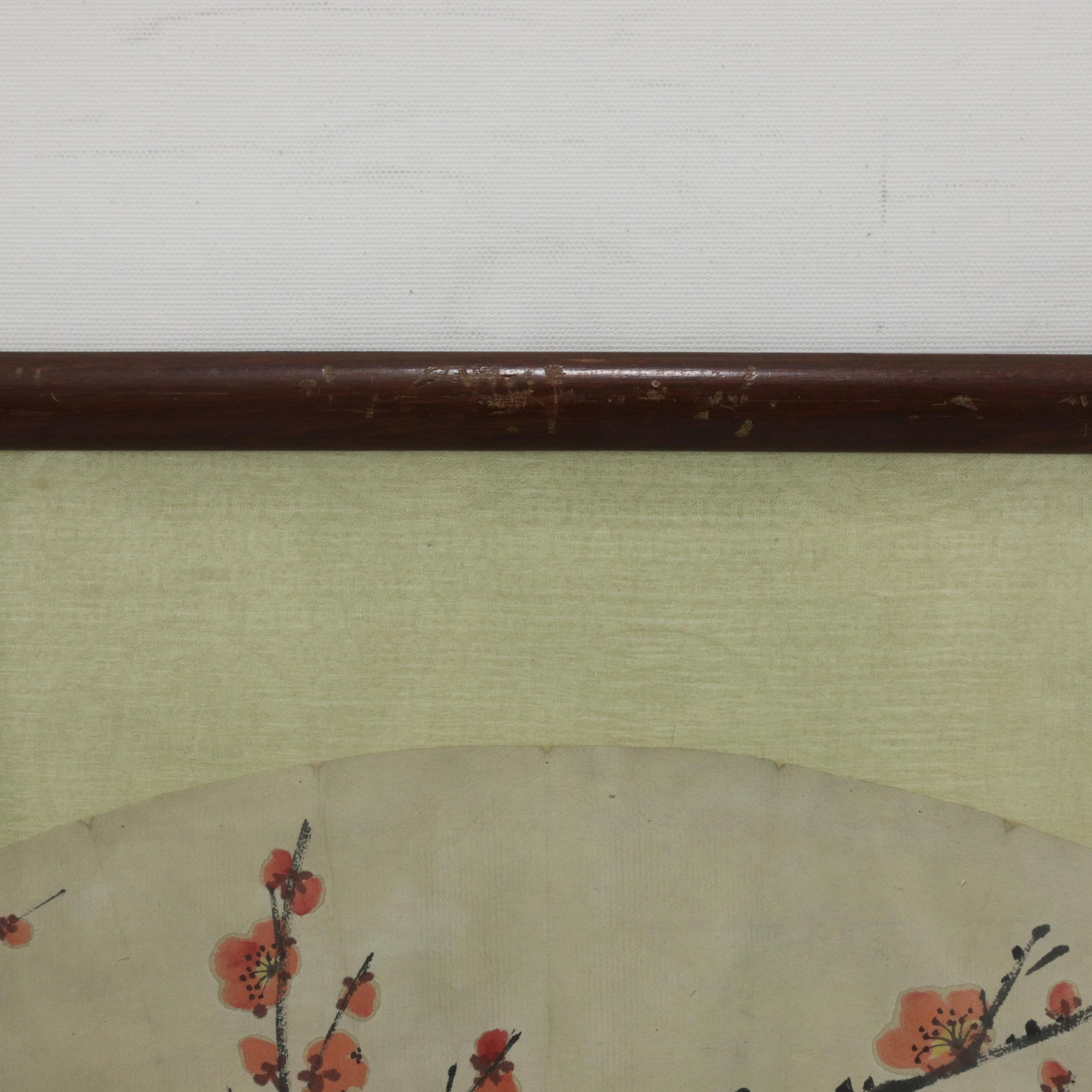 Vintage Chinese Fan Painting Red Plum Blossoms Announcing Spring Framed Ink and Color on Paper With - 9