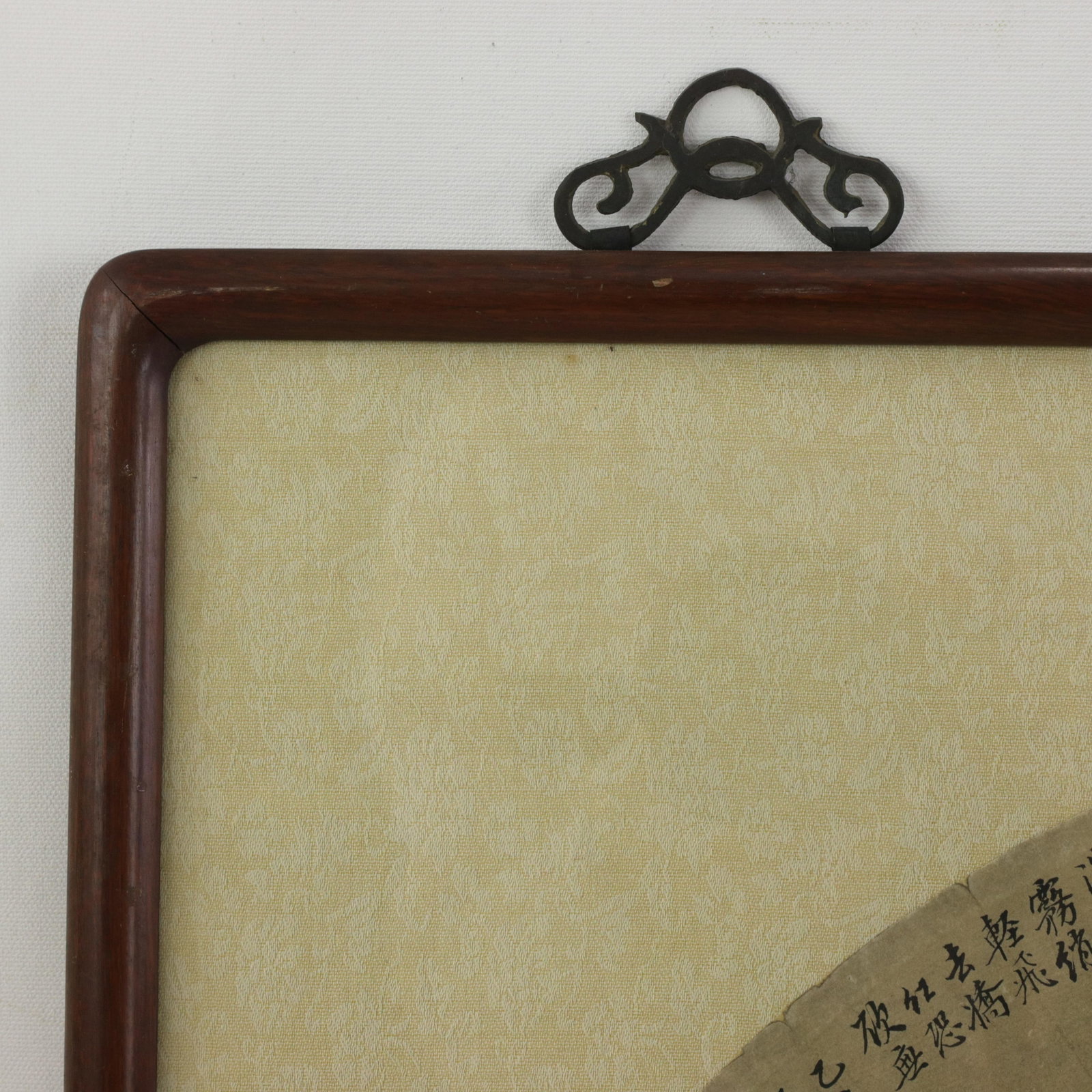 Vintage Chinese Fan Painting Bird and Pink Flowers Framed Ink and Color on Paper With Calligraphy Po - 8
