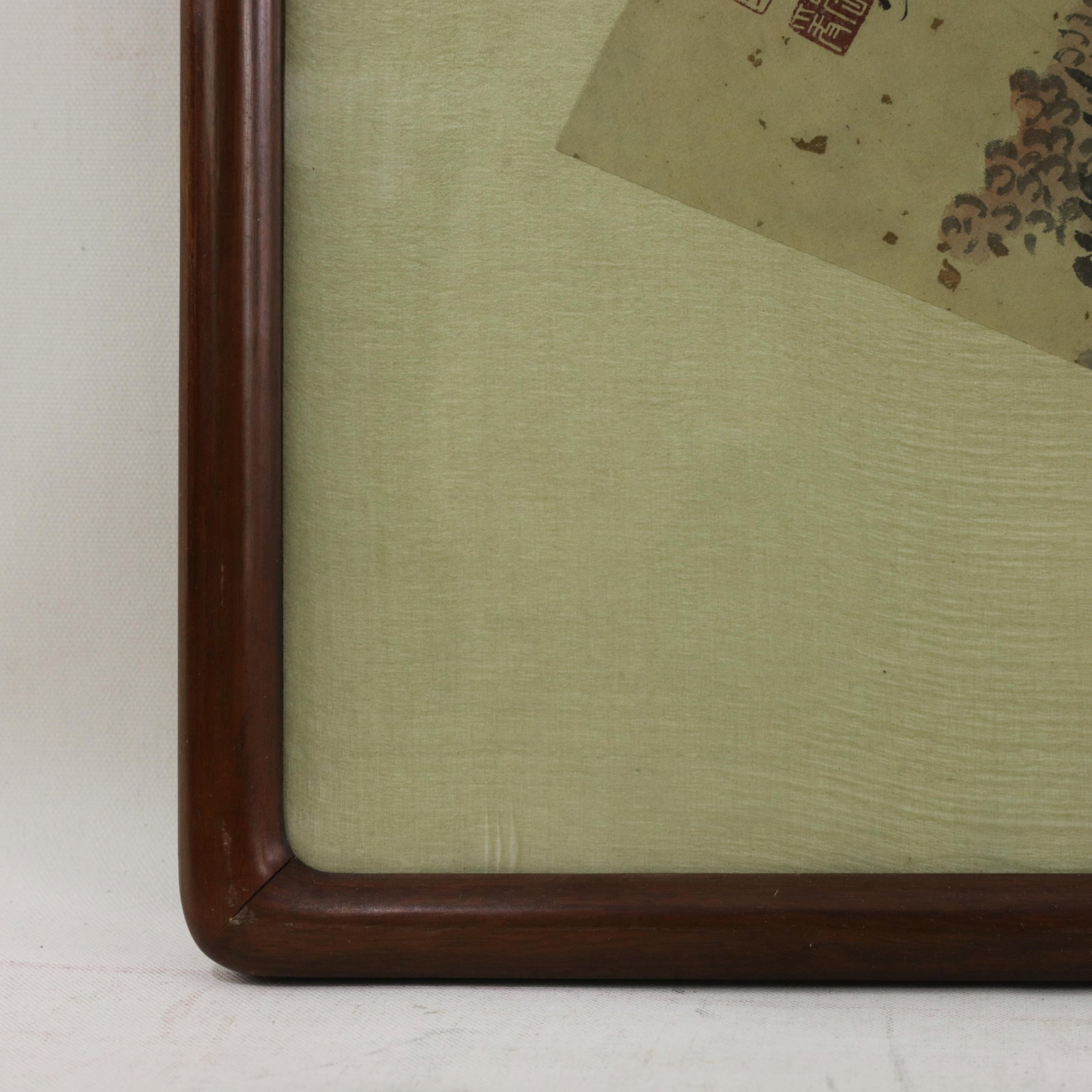 Vintage Chinese Fan Painting Mountain Landscape With Pine Trees Framed Ink and Color on Paper With C - 10