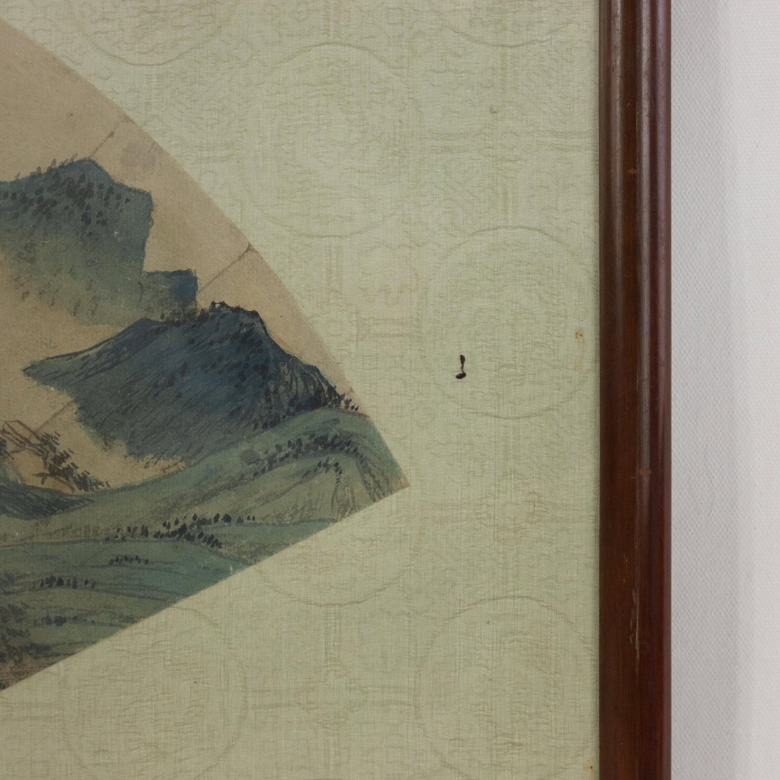Vintage Chinese Fan Painting Blue-Green Mountain Landscape Framed Ink and Color on Paper With Callig - 10