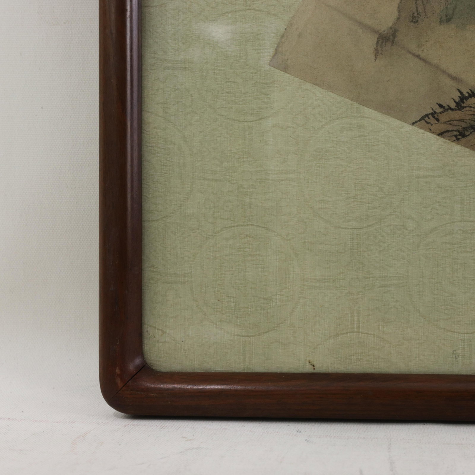 Vintage Chinese Fan Painting Blue-Green Mountain Landscape Framed Ink and Color on Paper With Callig - 8
