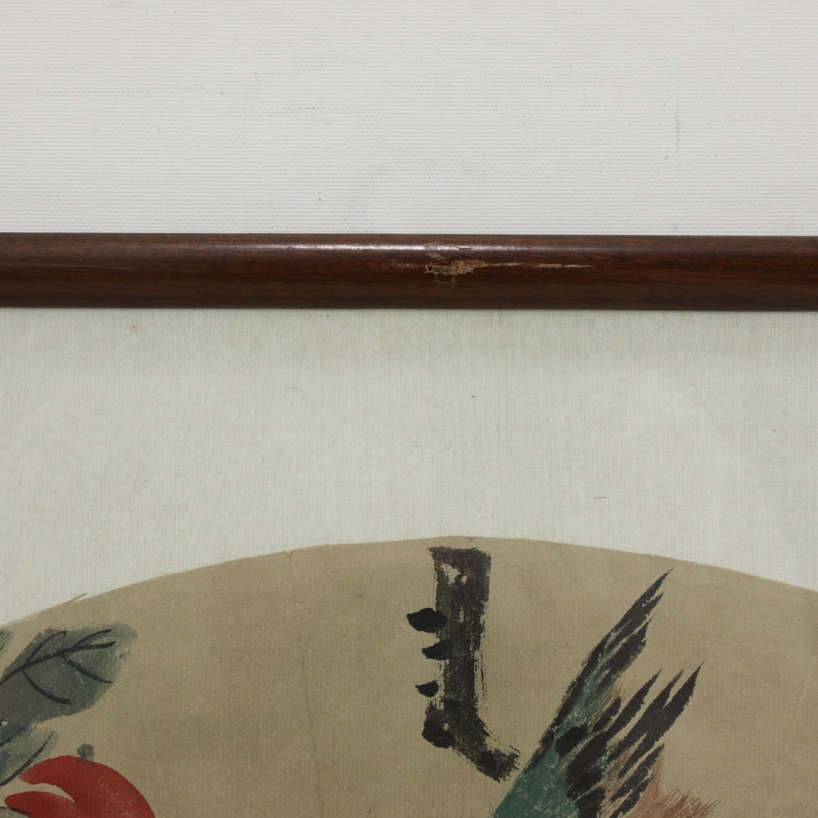 Vintage Chinese Fan Painting Birds and Persimmons Framed Ink and Color on Paper With Calligraphy - 8