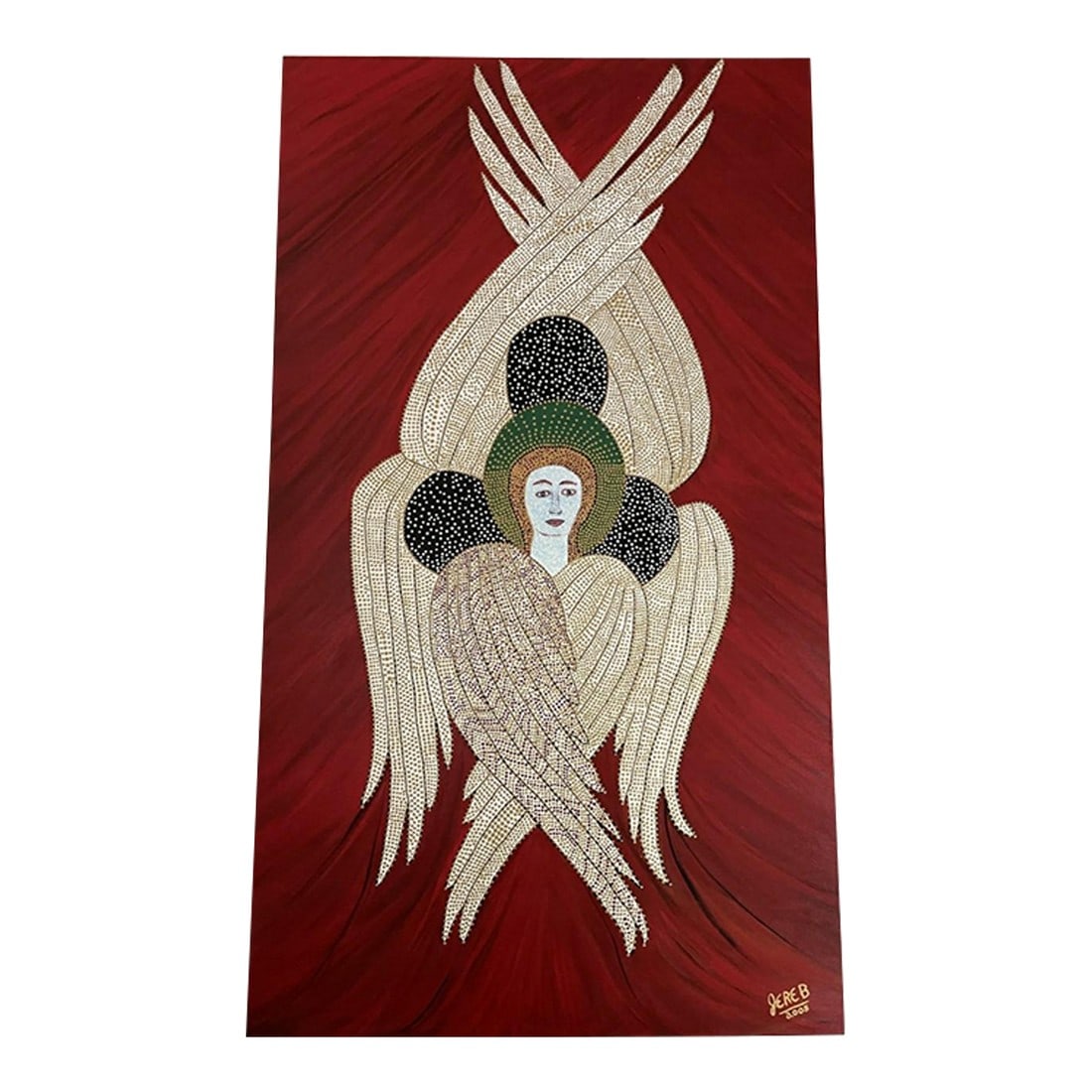 Original Painting by Moroccan Master Artist James F Jereb: Striking large detailed original on canvas by collected art historian and Moroccan artist James F Jereb, signed lower right. "Archangel Michael" is the leader of heaven's army of angels who helps