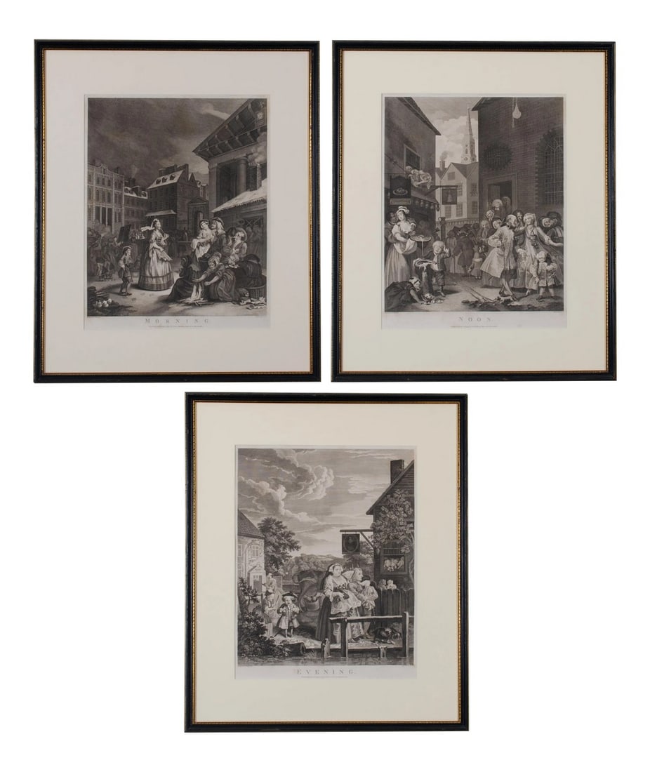 Hogarth Times of Day - Set of 3: William Hogarth (10 November 1697 – 26 October 1764) - An English painter whose work range from realistic portraiture to satirical caricatures, for which he his most known. During his lifetime,
