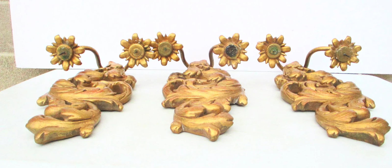 Vintage Italian Florentine Two-Candle Wall Sconces- Set of 3 - 10