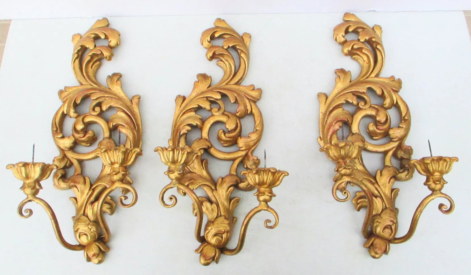 Vintage Italian Florentine Two-Candle Wall Sconces- Set of 3 - 2