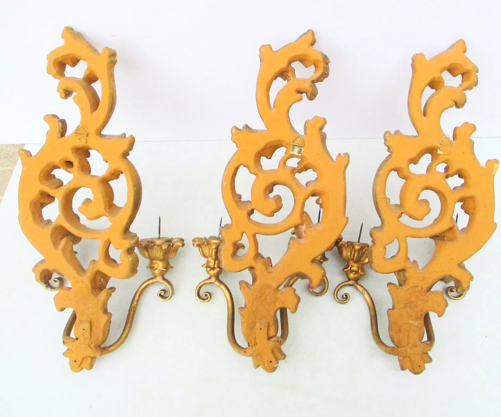 Vintage Italian Florentine Two-Candle Wall Sconces- Set of 3 - 6