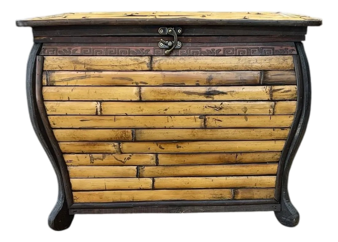 Vintage Bamboo Box Library Side Table: Vintage bamboo box could be used table top or as a library height table. Large enough to store lots of clutter. Measures outside 20" w x 15" d x 15.5" h, inside 17" w x 12" d x 12" h Condition: