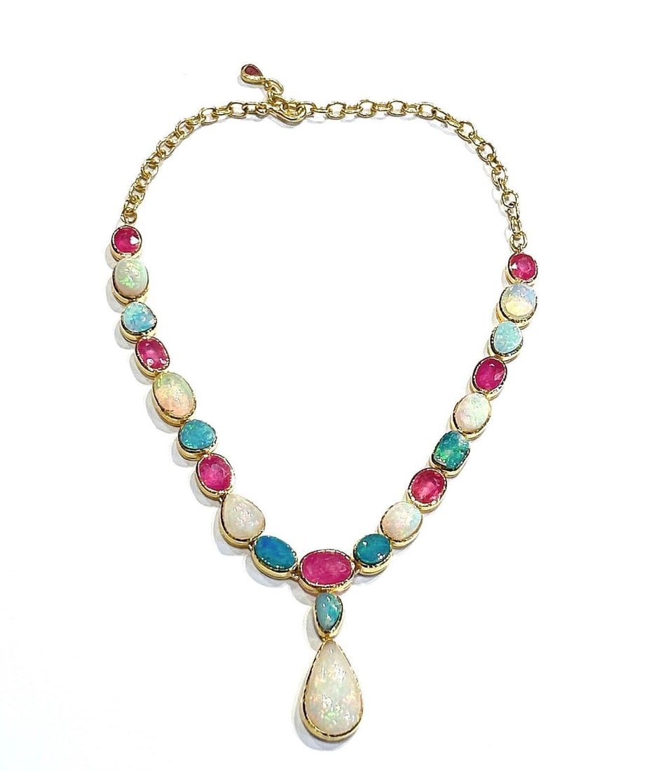 Bochic "Capri" Red Ruby & Fire Opal Necklace Set In 18K Gold & Silver - 3