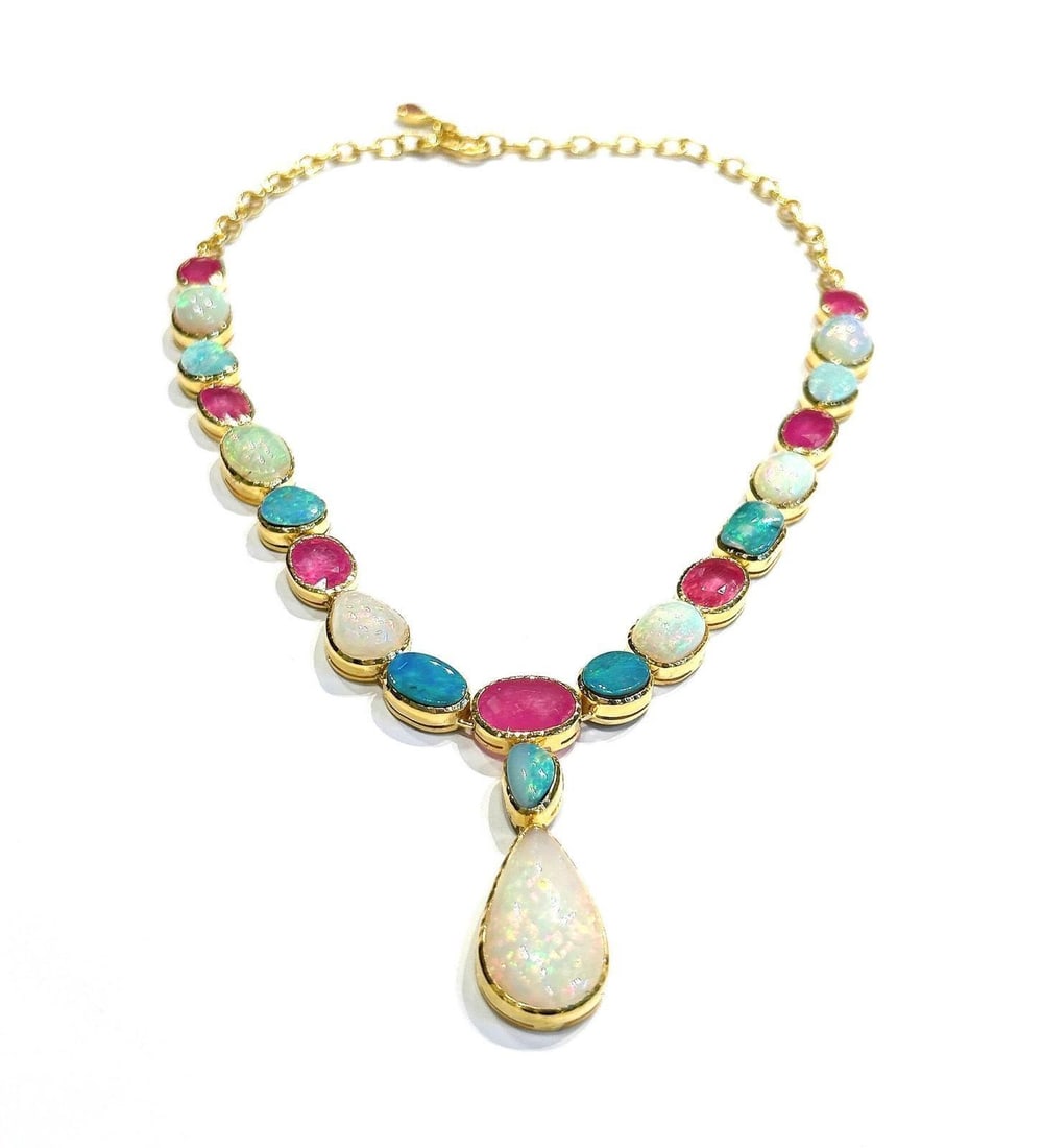 Bochic "Capri" Red Ruby & Fire Opal Necklace Set In 18K Gold & Silver - 5