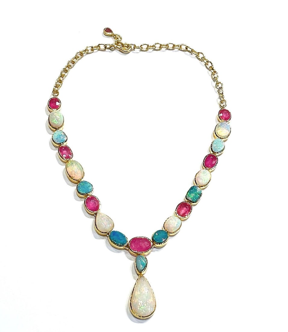 Bochic "Capri" Red Ruby & Fire Opal Necklace Set In 18K Gold & Silver - 6