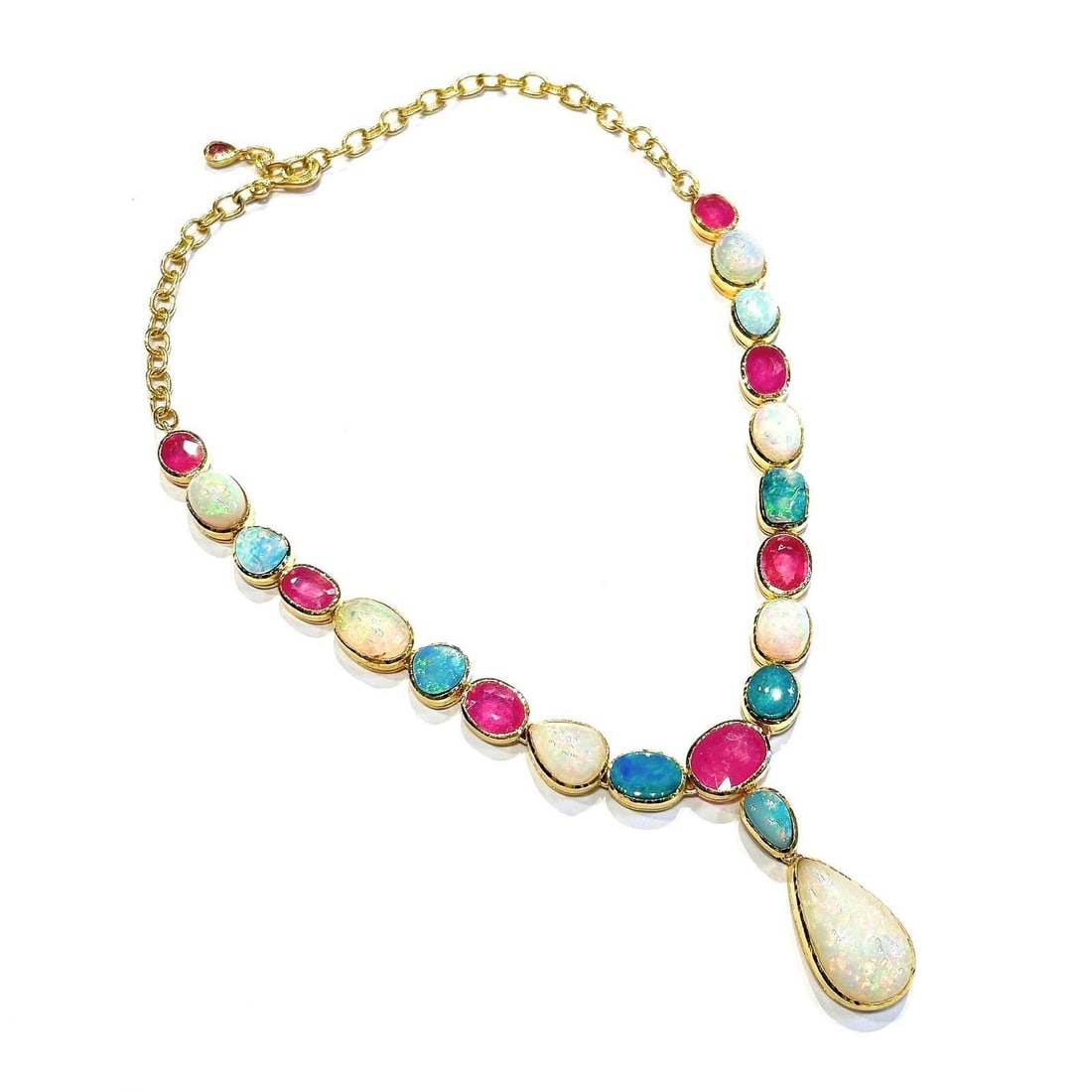 Bochic "Capri" Red Ruby & Fire Opal Necklace Set In 18K Gold & Silver - 7