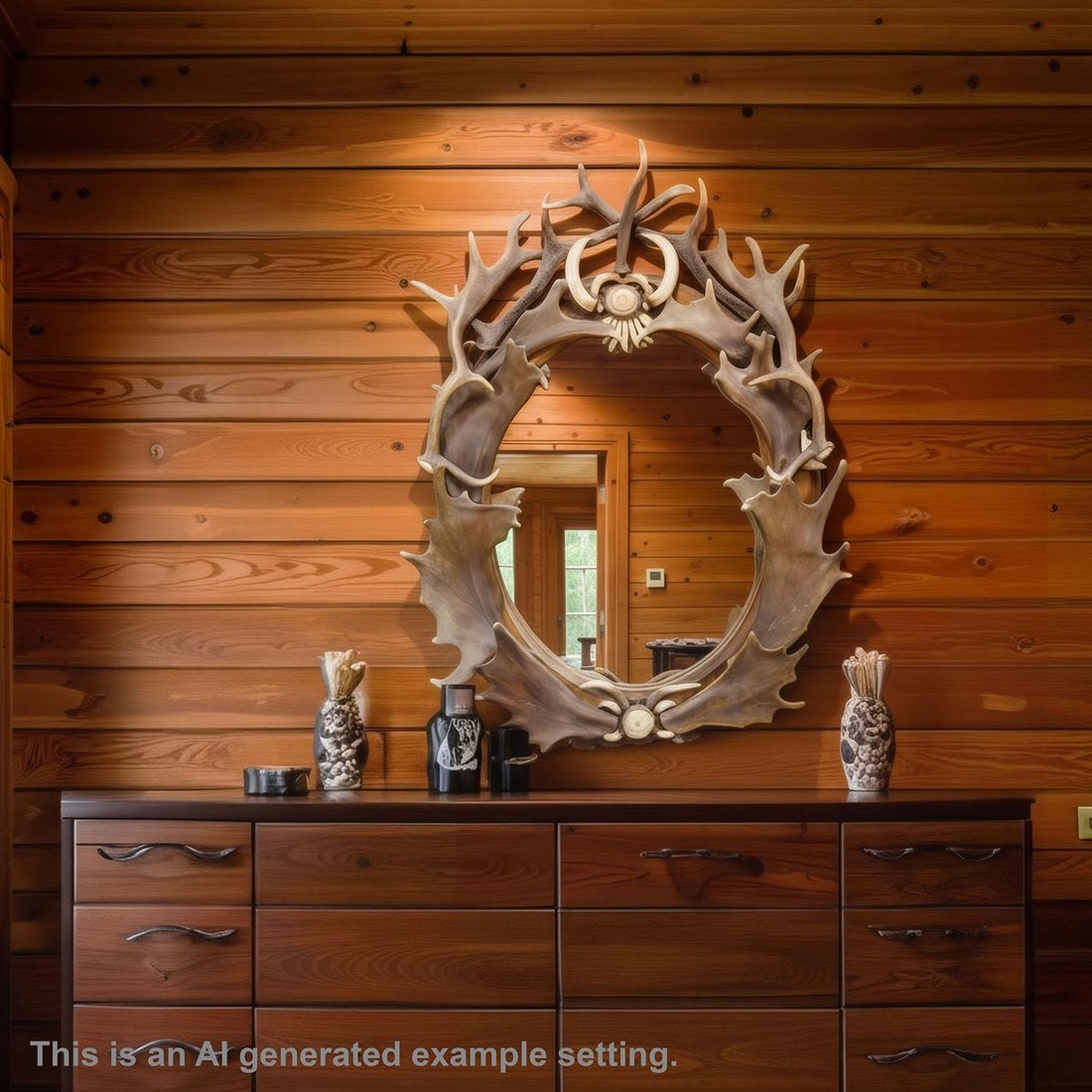 Antique Black Forest Mirror With Antler Arrangement Ca. 1920s - 2