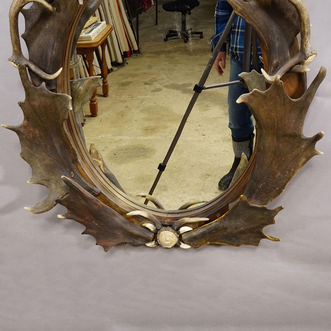 Antique Black Forest Mirror With Antler Arrangement Ca. 1920s - 4