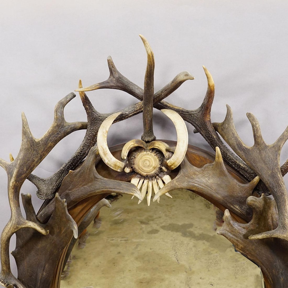 Antique Black Forest Mirror With Antler Arrangement Ca. 1920s - 5