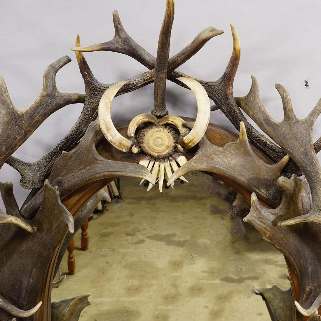 Antique Black Forest Mirror With Antler Arrangement Ca. 1920s - 6