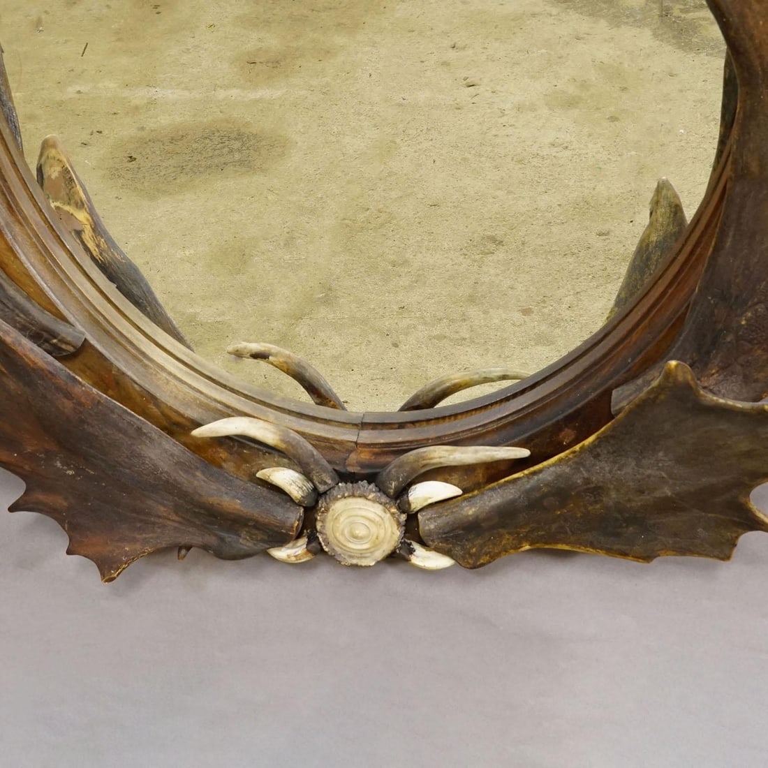 Antique Black Forest Mirror With Antler Arrangement Ca. 1920s - 7