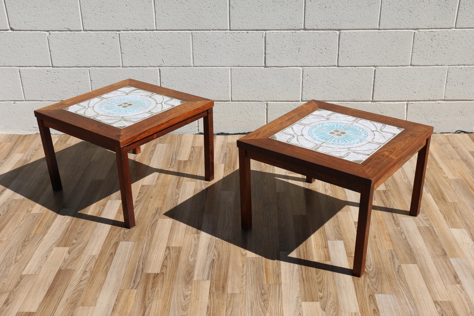 Pair of 1970s Danish Modern Rosewood Tile Top Side Tables - 2