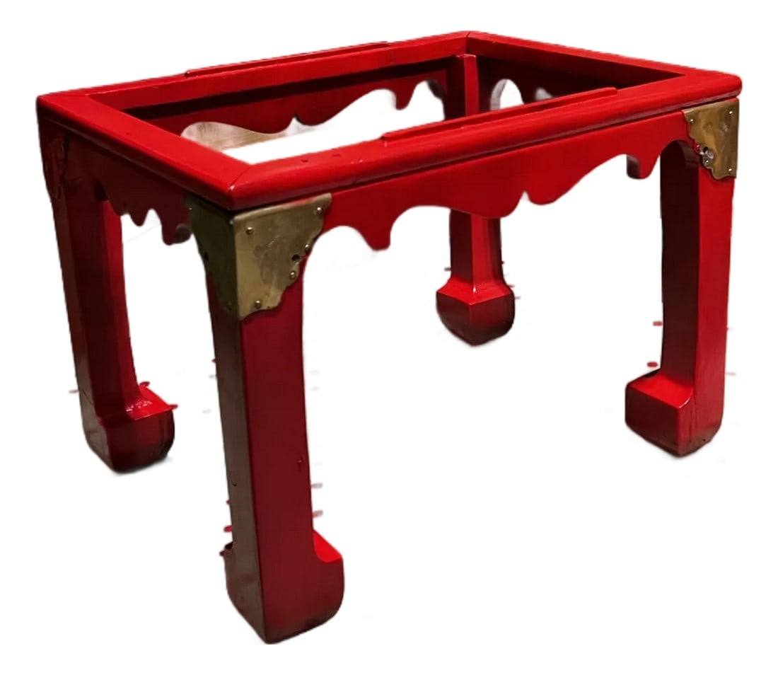 Petite Vintage Red Wooden Ming Table Base With Corner Brackets: Up for consideration is a beautiful vintage petite red wooden Ming table base with corner brackets. This would look lovely in your home, and it is a great way to add a touch of vintage style to your