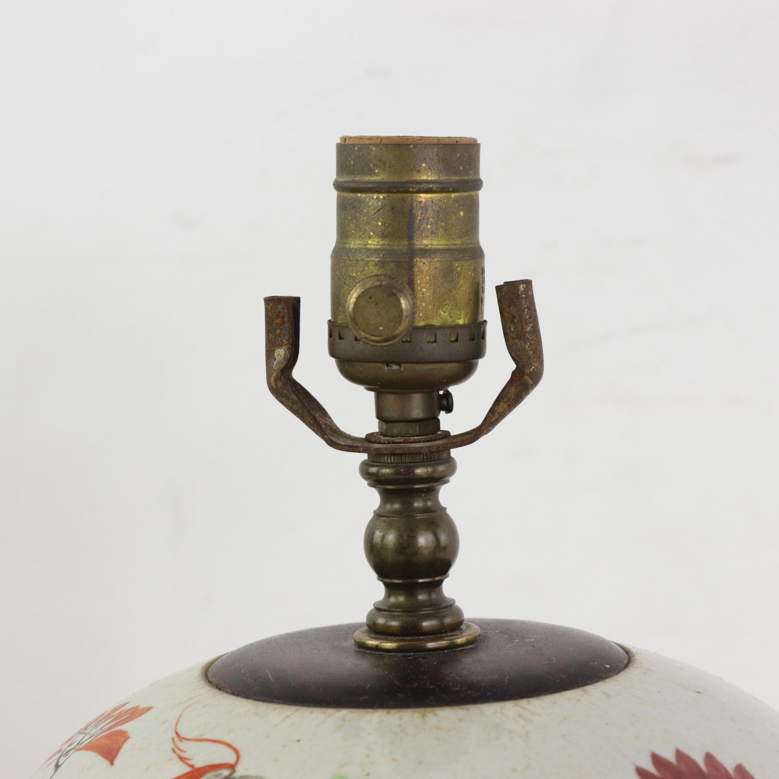 Famille Rose Antique Porcelain Vase Lamp With Bird and Floral Motif on Wood Base - 9
