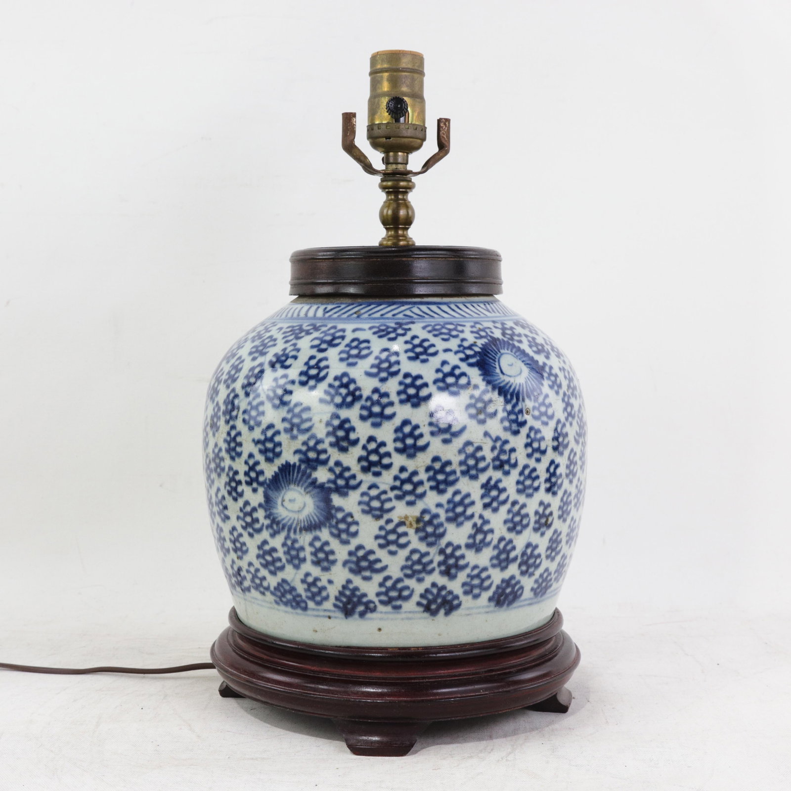 Antique Blue and White Porcelain Ginger Jar Table Lamp With Cobalt Floral and Medallion Motif - 14