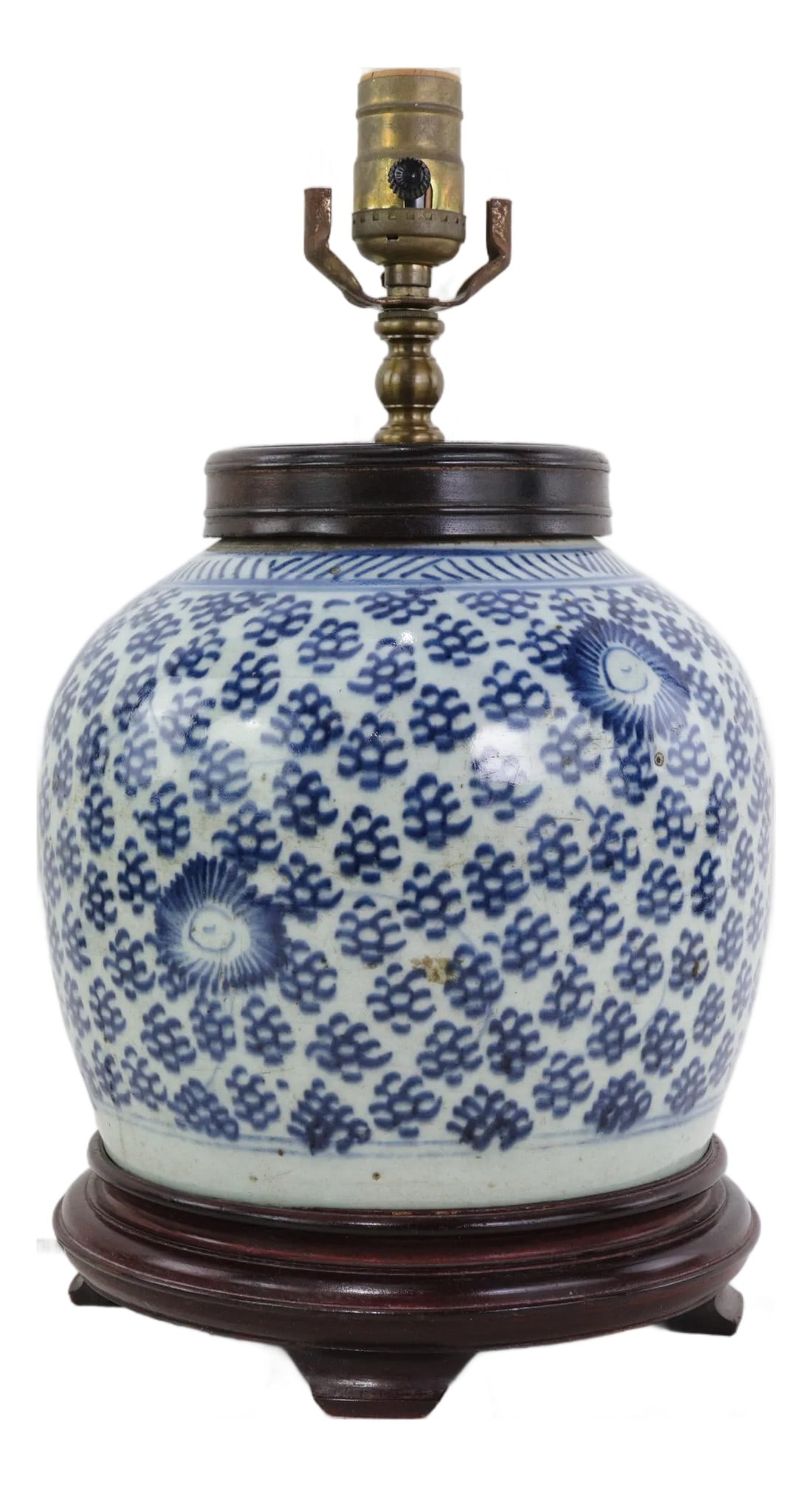 Antique Blue and White Porcelain Ginger Jar Table Lamp With Cobalt Floral and Medallion Motif (1 of 14)