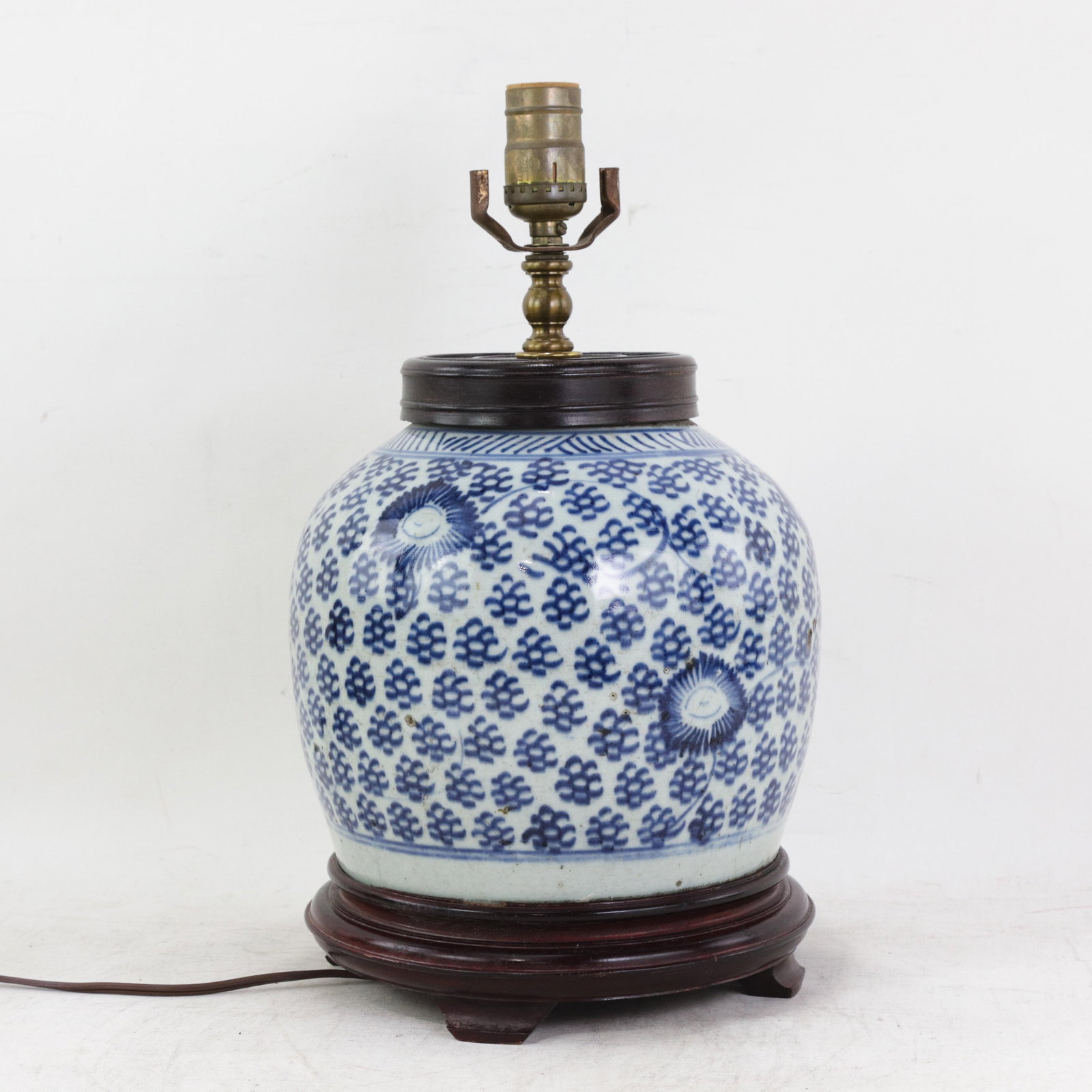 Antique Blue and White Porcelain Ginger Jar Table Lamp With Cobalt Floral and Medallion Motif - 4