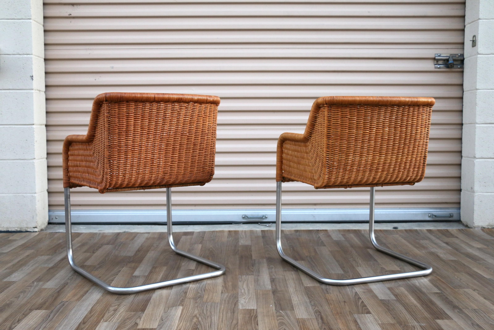 Pair of Vintage Harvey Probber Model D43 Wicker Cantilever Armchairs, 1970s - 10