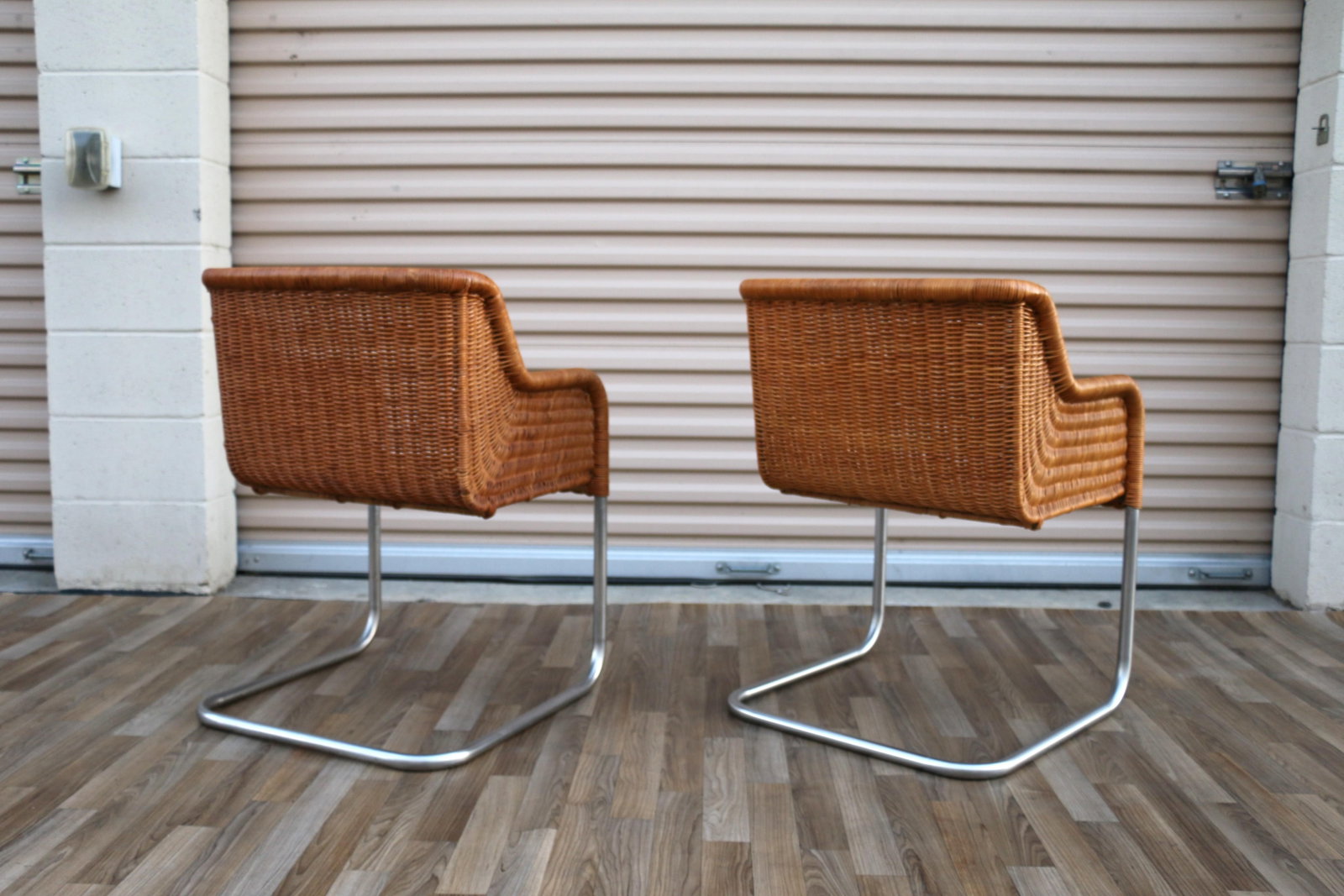 Pair of Vintage Harvey Probber Model D43 Wicker Cantilever Armchairs, 1970s - 11