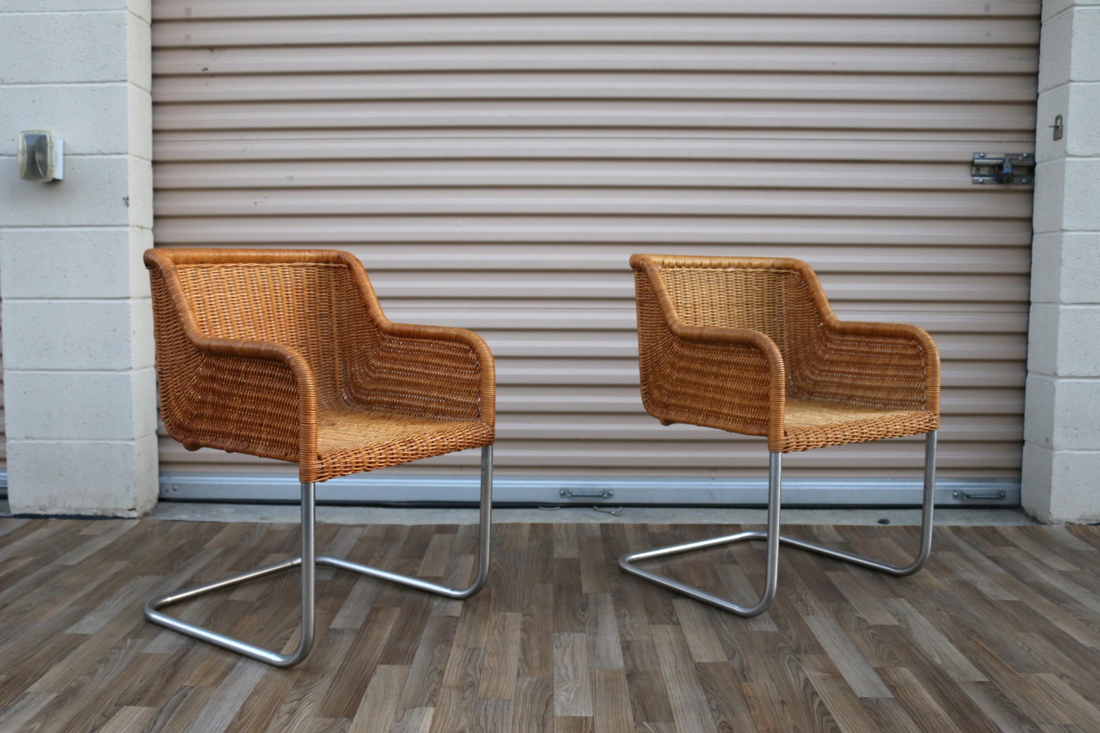 Pair of Vintage Harvey Probber Model D43 Wicker Cantilever Armchairs, 1970s - 3