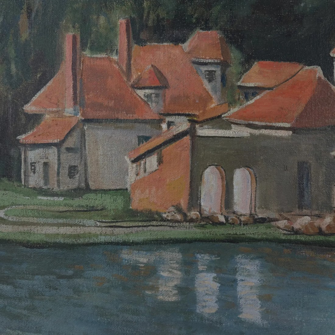 Vintage European Village Oil Painting – Hand-Painted Scenic Landscape Art - 8