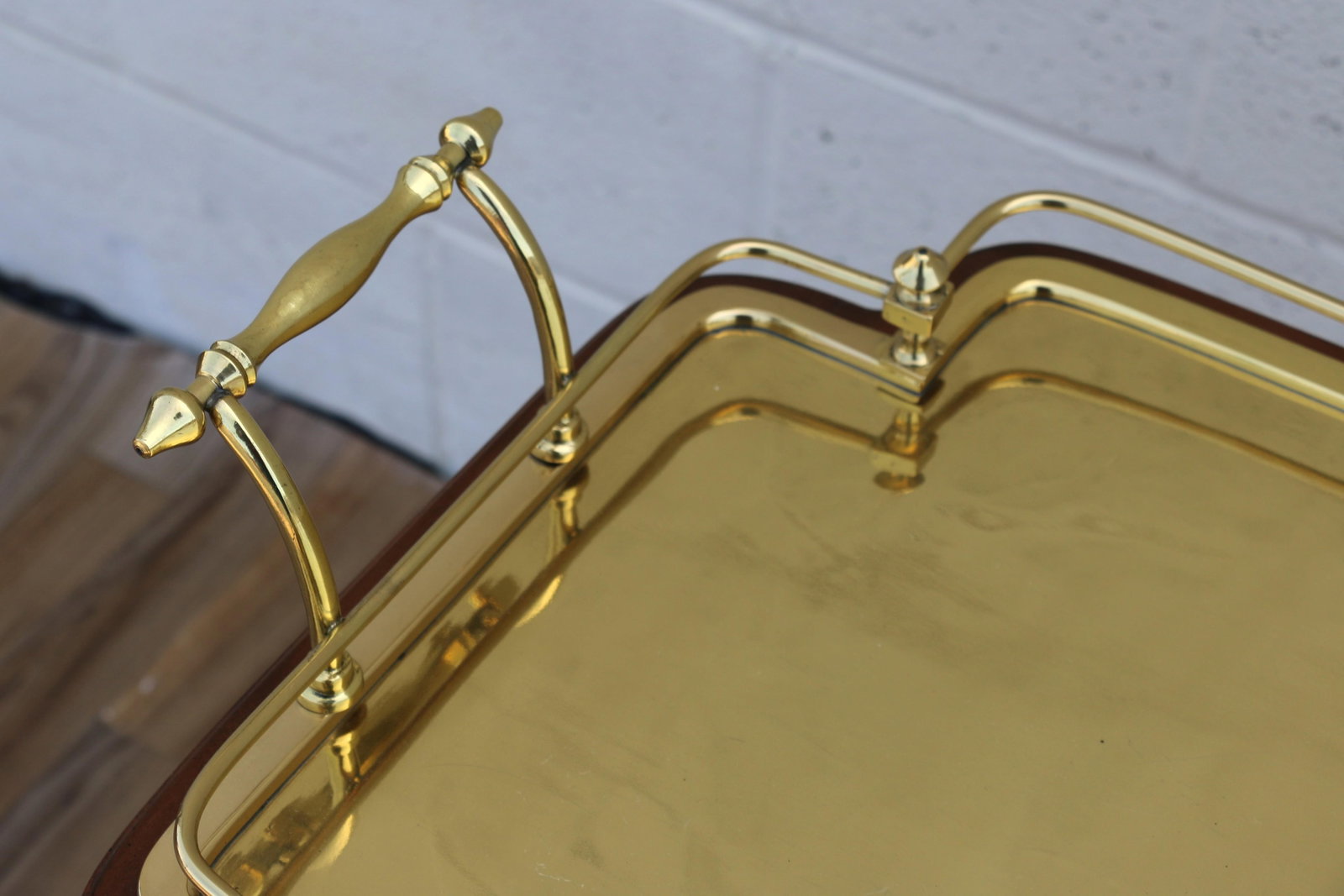 Vintage 1970s Solid Wood & Brass Tray Table | Hollywood Regency Style Serving Table - 11