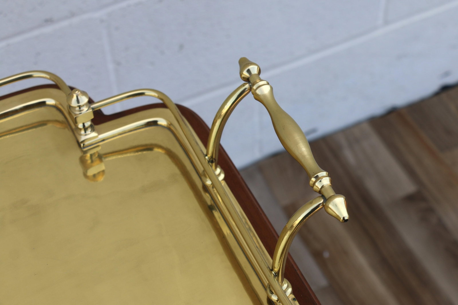 Vintage 1970s Solid Wood & Brass Tray Table | Hollywood Regency Style Serving Table - 12