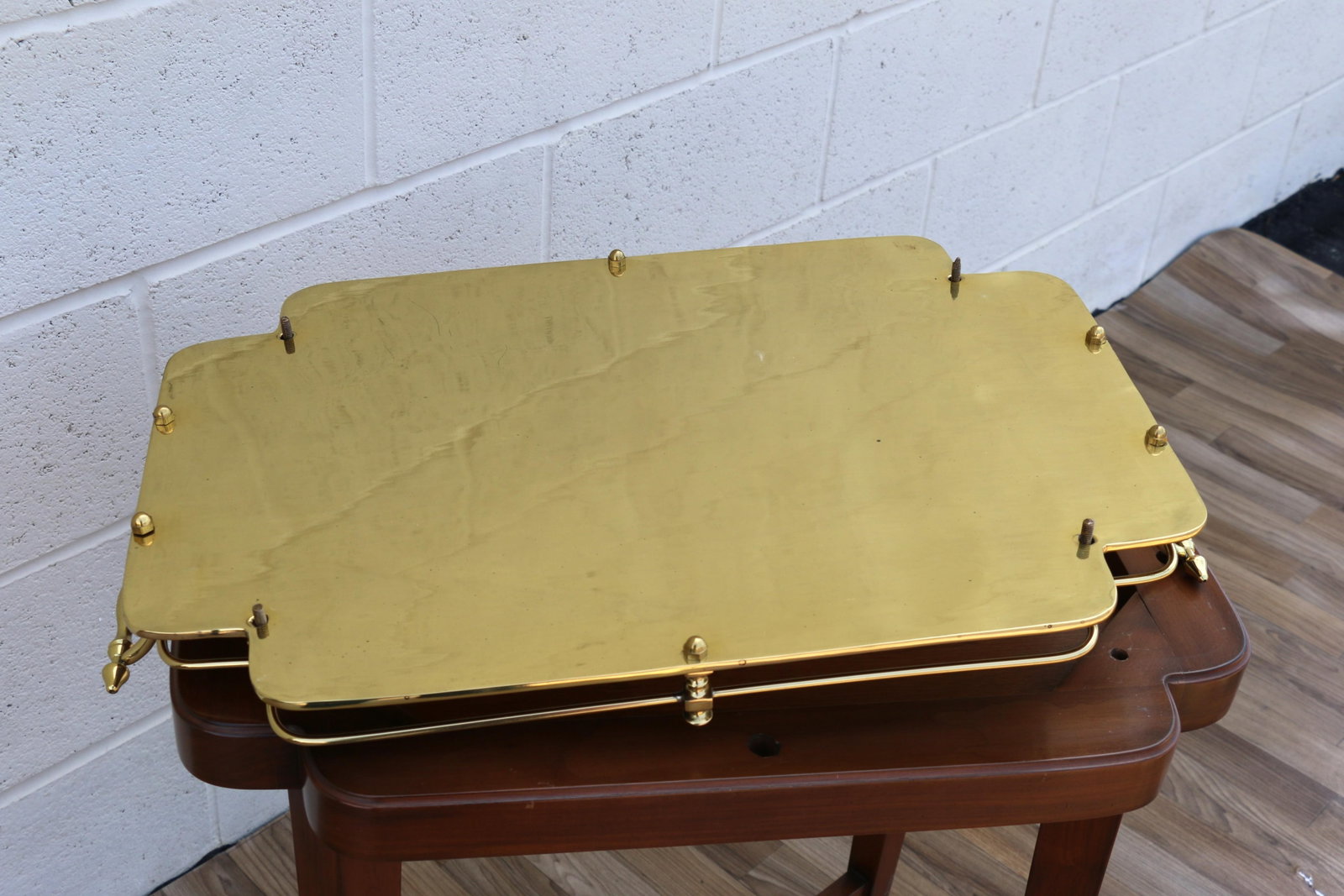 Vintage 1970s Solid Wood & Brass Tray Table | Hollywood Regency Style Serving Table - 17