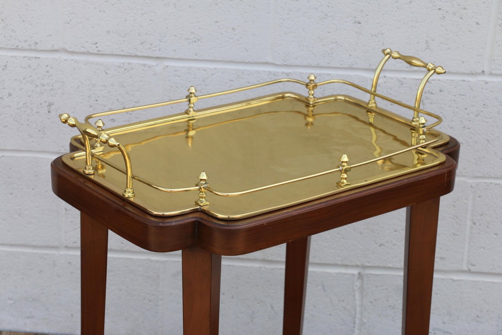 Vintage 1970s Solid Wood & Brass Tray Table | Hollywood Regency Style Serving Table - 3