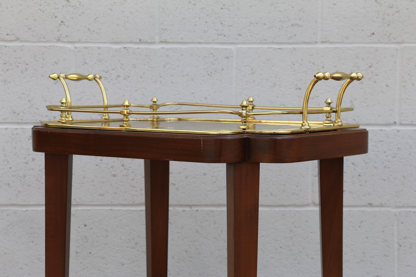 Vintage 1970s Solid Wood & Brass Tray Table | Hollywood Regency Style Serving Table - 6