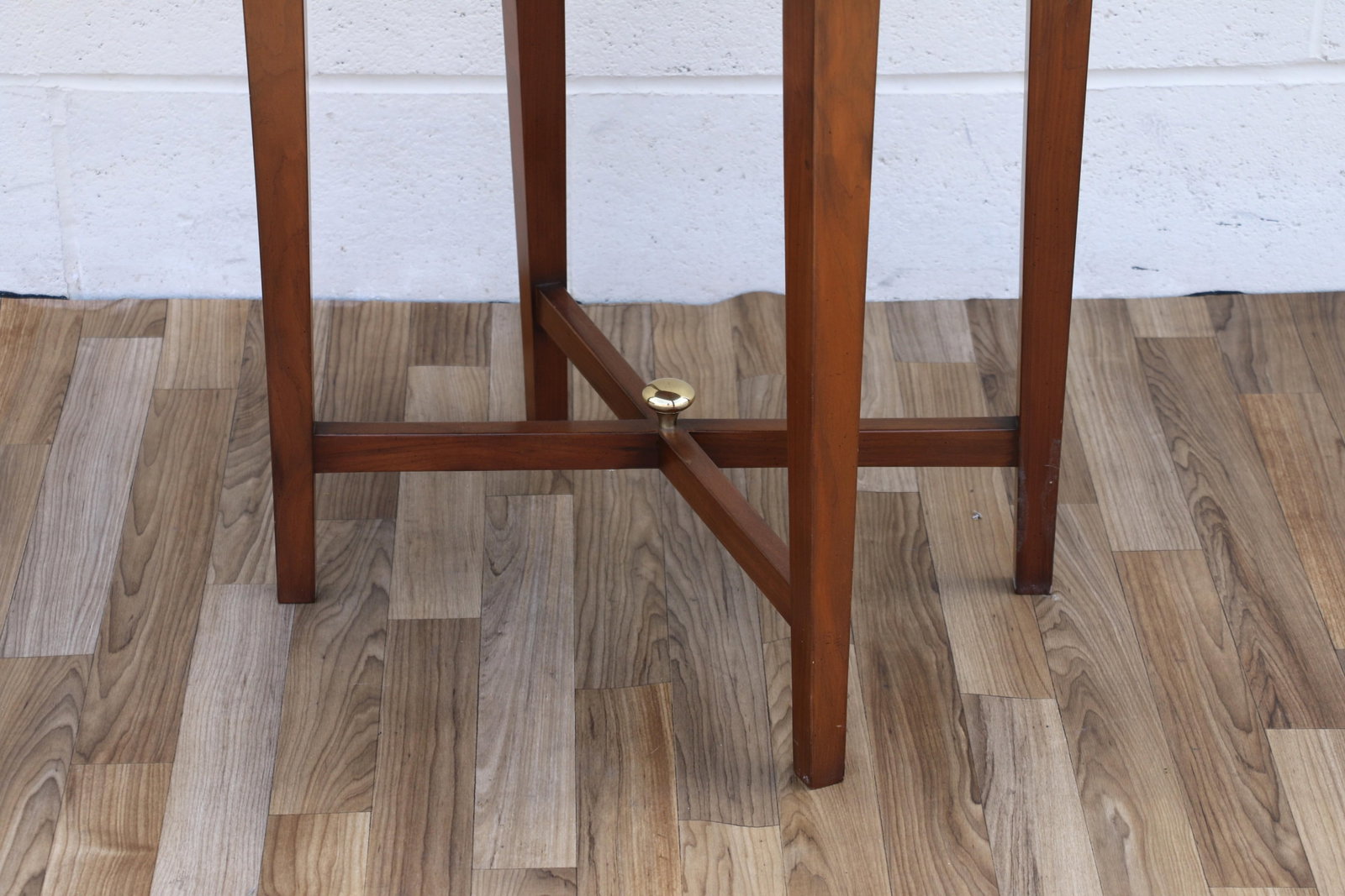 Vintage 1970s Solid Wood & Brass Tray Table | Hollywood Regency Style Serving Table - 7