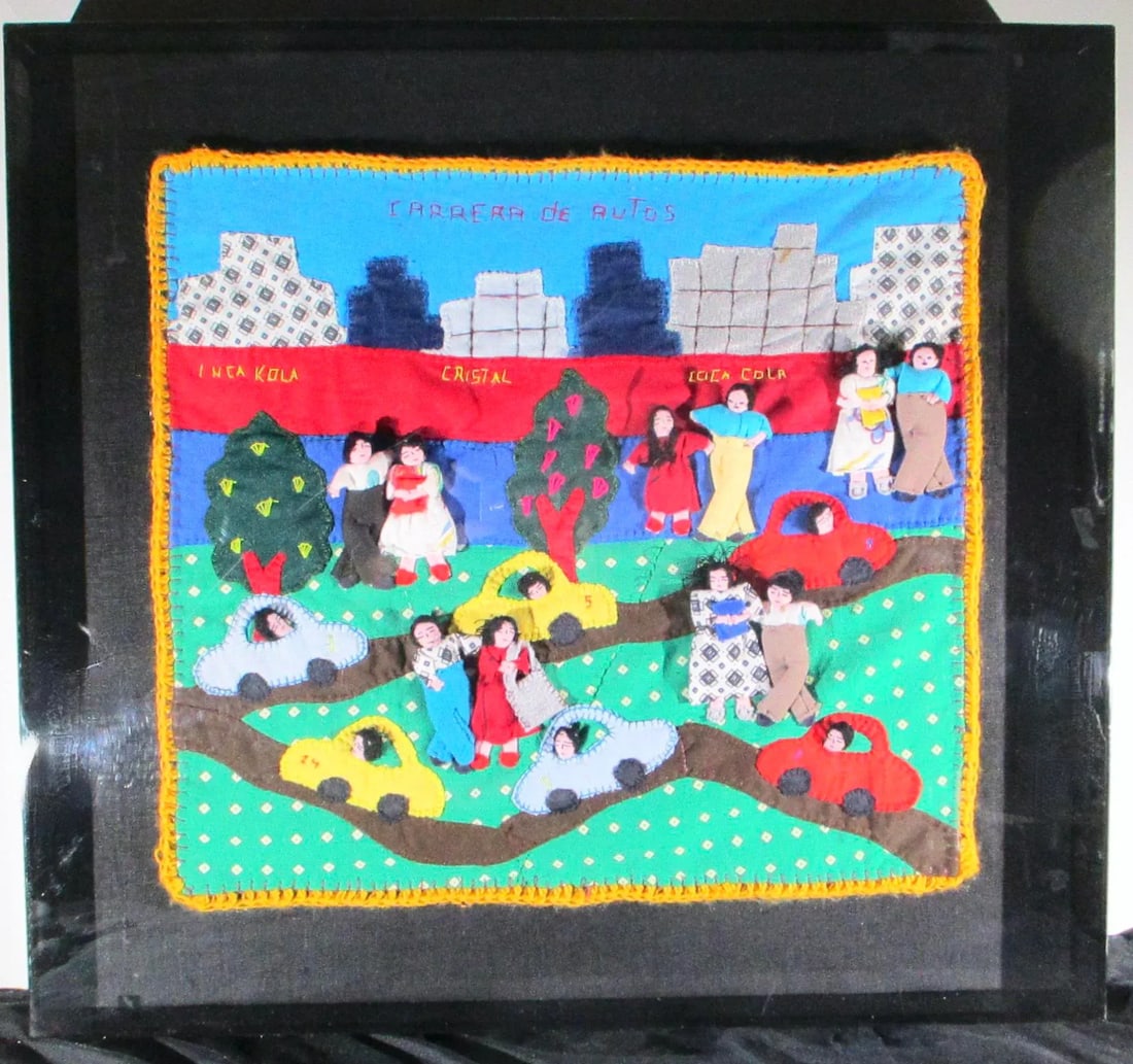 1990s Vintage Appliqué Folk Art Peru Arpillera Textile Art - 12