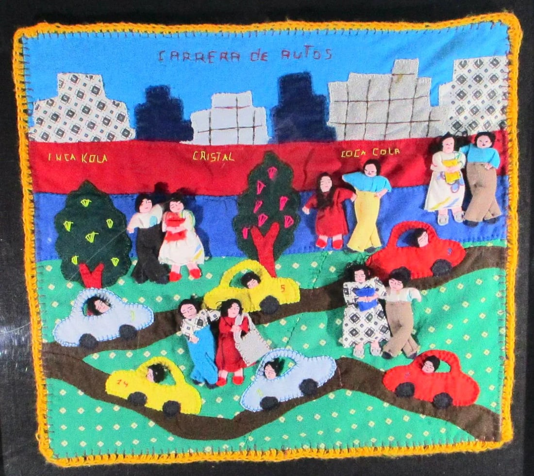 1990s Vintage Appliqué Folk Art Peru Arpillera Textile Art - 2