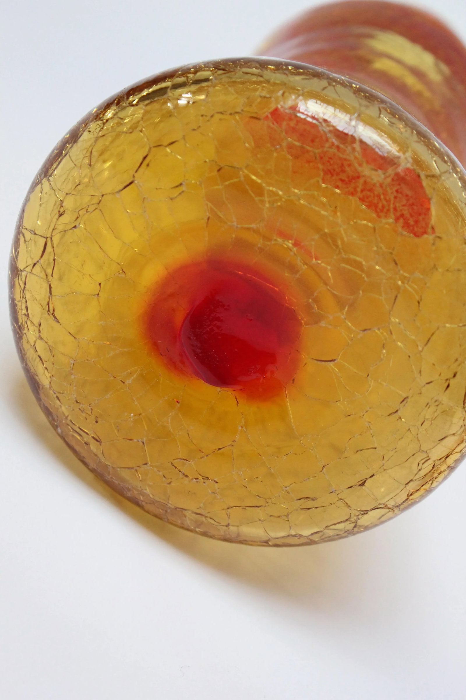 Vintage Rainbow Amberina Tangerine Blown Crackle Glass Decanter With Stopper - 10