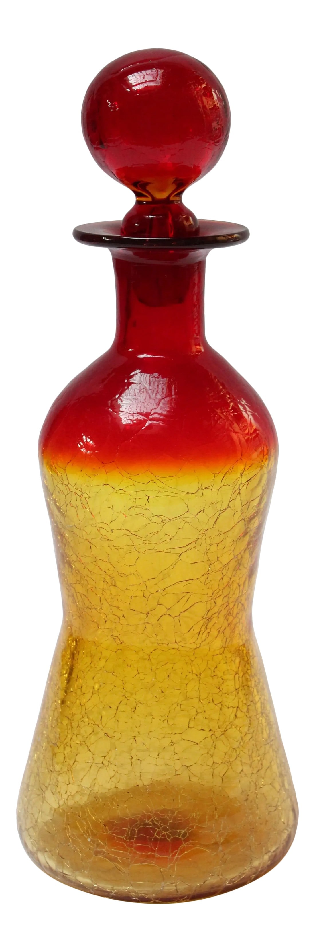 Vintage Rainbow Amberina Tangerine Blown Crackle Glass Decanter With Stopper (1 of 12)