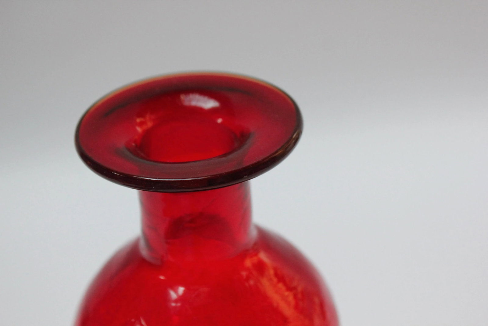 Vintage Rainbow Amberina Tangerine Blown Crackle Glass Decanter With Stopper - 5