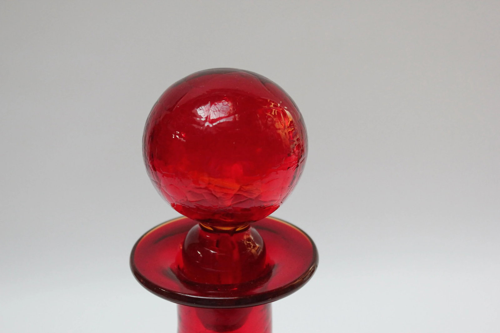 Vintage Rainbow Amberina Tangerine Blown Crackle Glass Decanter With Stopper - 6