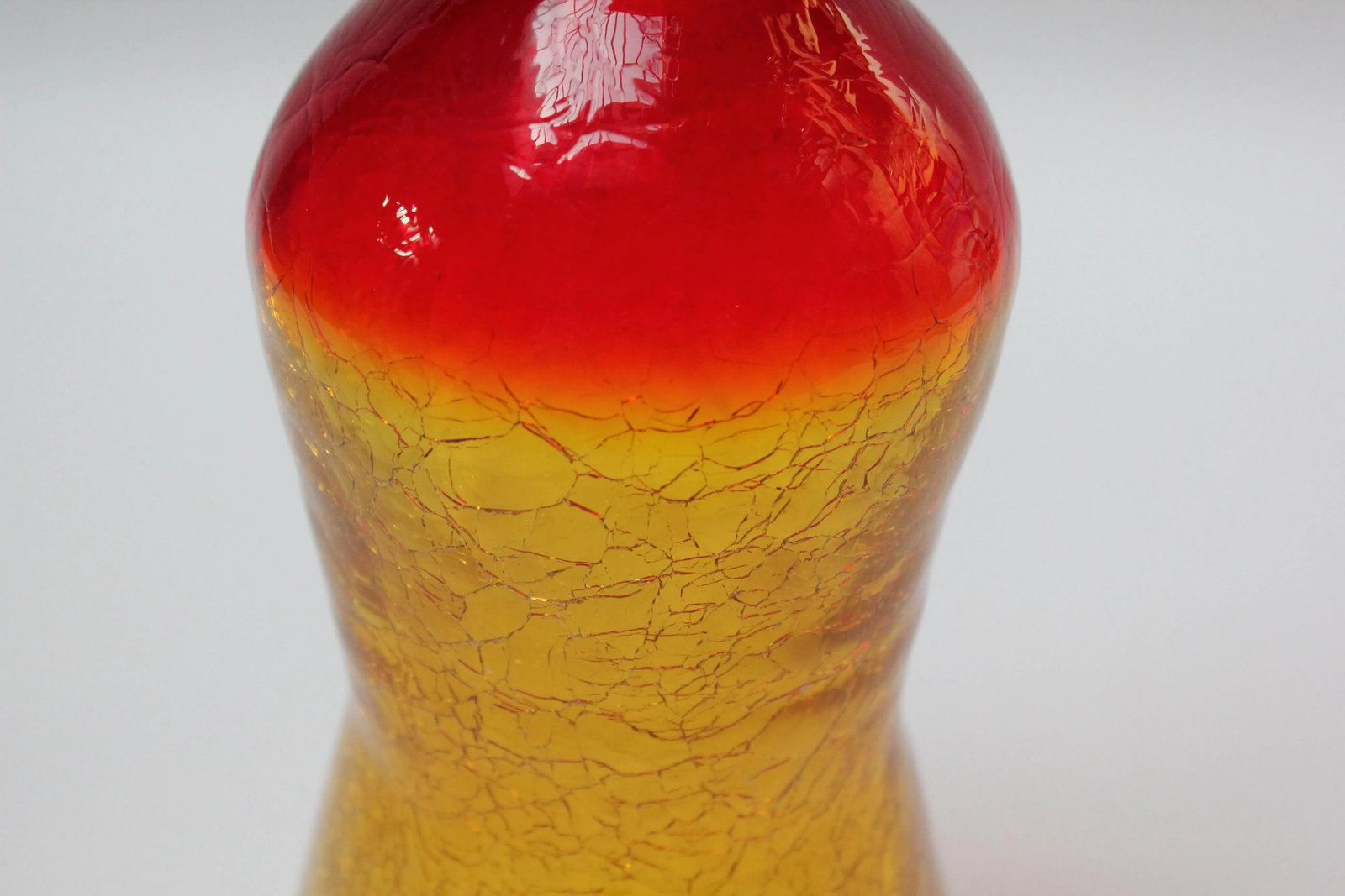 Vintage Rainbow Amberina Tangerine Blown Crackle Glass Decanter With Stopper - 7
