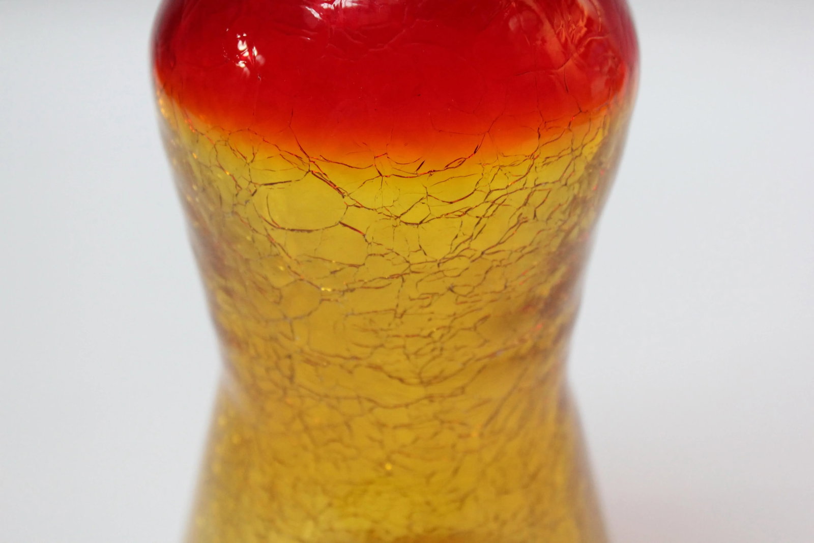 Vintage Rainbow Amberina Tangerine Blown Crackle Glass Decanter With Stopper - 8