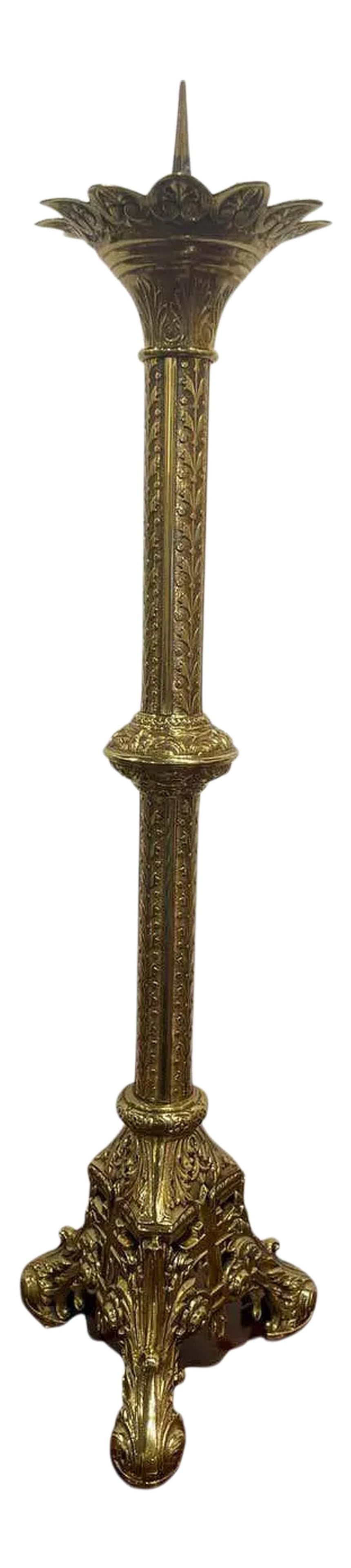 19th Century French Polished Brass Decorative Pricket or Candlestick: French polished brass decorative pricket or candlestick, 19th century. Condition: Alterations: Unknown Imperfections: Some Imperfections Condition Notes: Good Wear consistent with age and use.